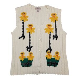 Vintage Easter Sweater Vest Bechamel Cable Knit Sz L Cottagecore Spring‎